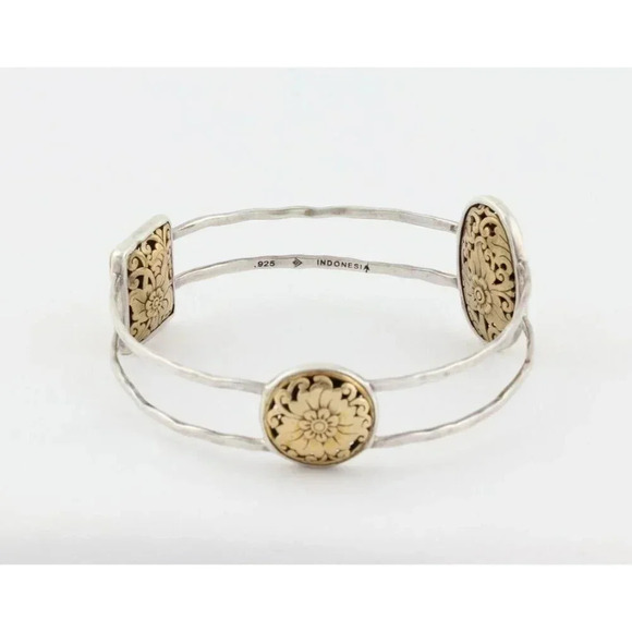 Sterling Silver Bangle Bracelet Floral Filigree Brass Accents Silpada 8 1/2" - Picture 2 of 5